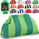 Mahjong Tile Bag Woven Clutch Purses for Women Woven Striped Dumpling Bag Summer Beach Evening Handbag for Mahjong Tile Vacation Supplies(Dark Light Green,Thick Lines)