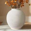 Large White Ceramic Vase Home Decor, Round Farmhouse Table and Floor Vases Rustic Living Room Decorations Minimalist Hand-Made Textured Vase (12.5H Sandstone White)