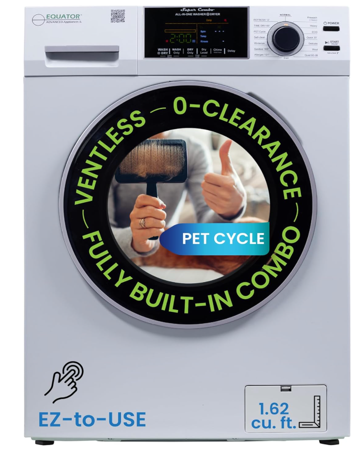 Equator All-in-one Washer Dryer Ventless FULLY BUILTIN 0-CLEARANCE 1.62cf/15lbs 110V 1400RPM