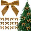 Talyrao 12 Pcs Christmas Velvet Bows 6 x 6 Inch Xmas Velvet Ribbon Bows Vintage Christmas Twist Tie Bows for Christmas Home Garland Wreath Gift Wrapping Decorations (Khaki, Width of 1.57")