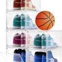 6Pack Shoe Storage Boxes, Shoe Boxes Clear Plastic Stackable, Shoes Storage Organizer with Magnetic Door, Thicken & Sturdy Shoes Organizer for Closet Sneaker Boot Container, 13.4x10.5x7.3 inch