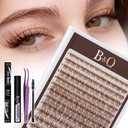 B&Q Brown Lash Clusters Kit Natural Mochalash Clusters 03, Wispy Eyelash Clusters Kit C-Curl Cluster Eyelash Extensions 8-16mm Brown Lash Eyelashes Kit for Fair/Dark Hair(Mochalash 03 Set)
