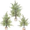 Winlyn 3 Pack Mini Artificial Cedar Trees with Pinecones and Wood Bases Small Tabletop Christmas Trees for Winter Rustic Farmhouse Christmas Holiday Seasonal Indoor Table Centerpiece Desk Decoration