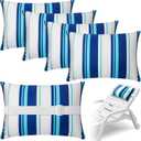 Lineshading 4 Pcs Chaise Lounge Pillow with Strap Outdoor Waterproof Pool Chair Neck Headrest Pillows with Adjustable Elastic Band for Beach Patio Chair Recliner(Blue,Stripe)