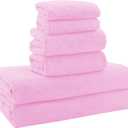 MOONQUEEN Ultra Soft Microfiber Coral Velvet Towel Set - Quick Drying - 2 Bath Towels, 2 Hand Towels, 2 Washcloths - Frozen Berry, 6 Pcs