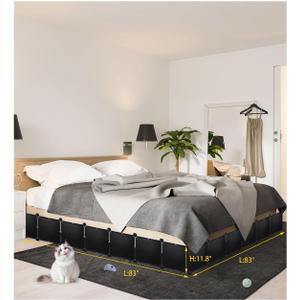 Under Bed Blocker for Pets, Easy to Install 21 Pack Under Couch Blocker, 249" Bed Blockers for Under Bed, Expandable Design, Blocks Dogs Cats & Stops Lost Toys Under Furniture, 12"*12" Black