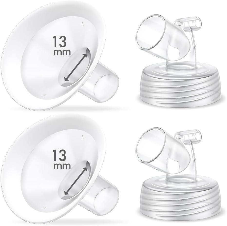 2 Packs 13mm Flange Set, Updated Soft Rim Shield and Wide Mouth Base Connector Pump Parts for Spectra S2 Spectra S1 9 Plus Breastpumps Accessories, 106 Degree Wider Opening Angel