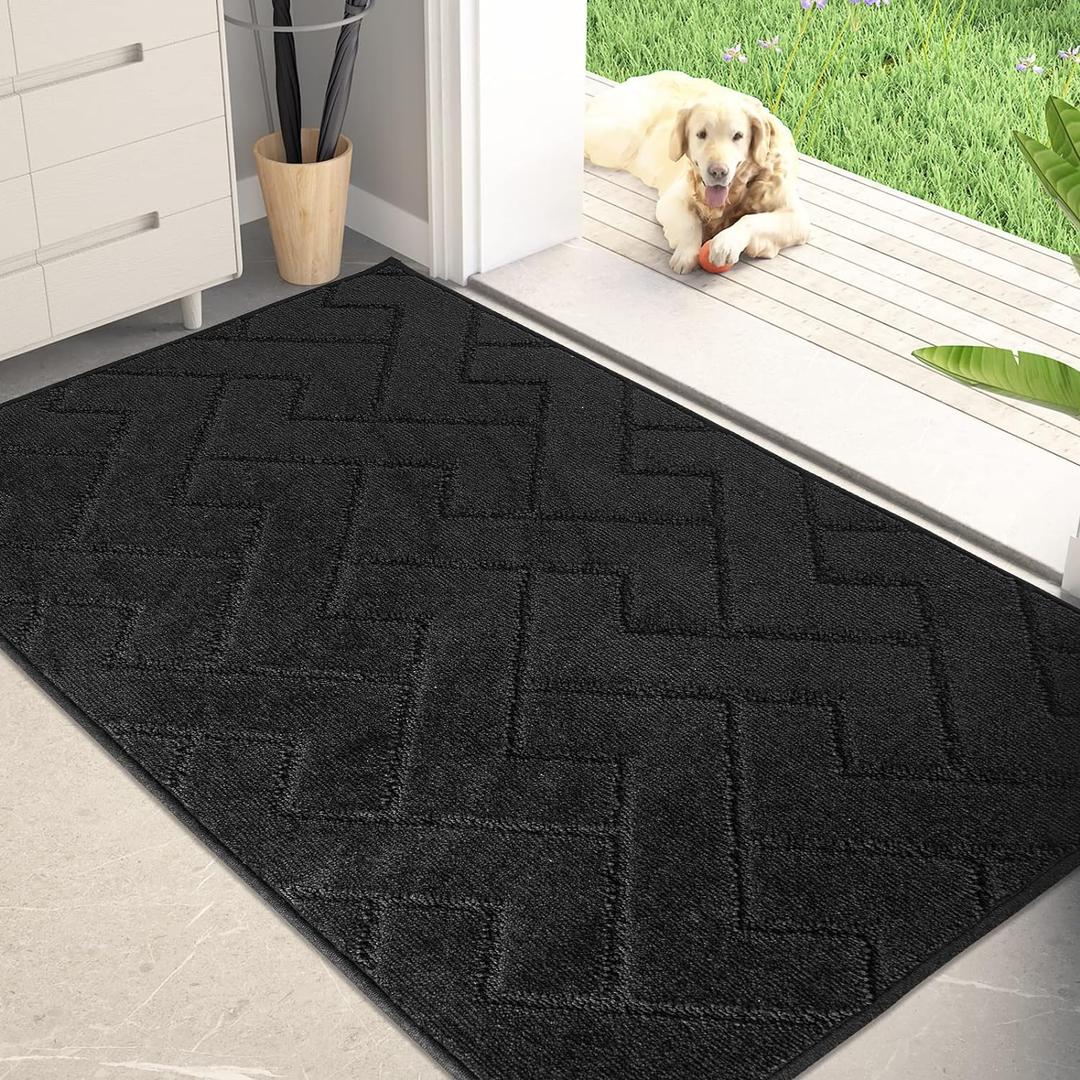 PURRUGS Dirt Trapping Door Mat 32" x 47", Non-Slip Machine Washable Entry Rug, Dog Doormat, Indoor Front Door Mat, Super Absorbent Entryway Rug for Muddy Shoes & Paws, Black