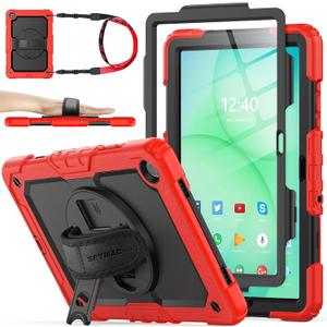 SEYMAC stock Case for Samsung Galaxy Tab A11+ Plus/A9+ Plus 11'', Full-Body Drop Protection Case with Screen Protector Pencil Holder [360 Rotating Hand Strap] &Stand, Red+Black