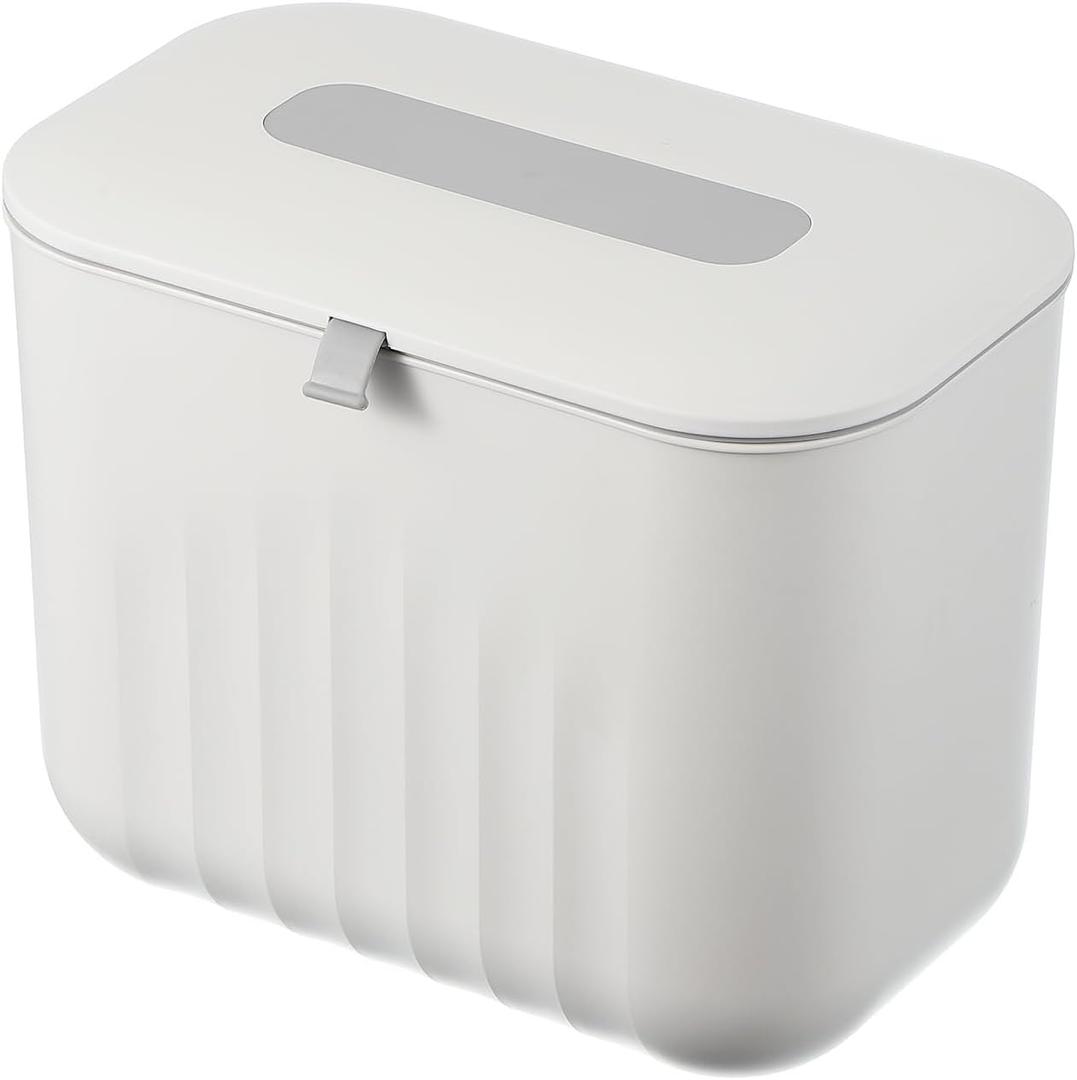uxcell Kitchen Compost Bin Hanging Small Trash Can, 7L/1.8Gallon Plastic Trash Can with Lid, Suitable for Countertop, Under Sink or Wall Mounted, White