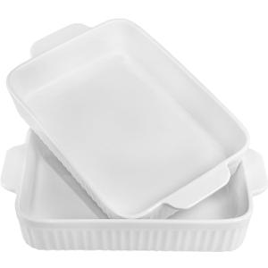 10inch Casserole Dish for Oven, Ceramic Baking Pan, Rectangular Lasagna Pan Deep with Handles for Baking, Durable Microwave Oven Safe, White (Small, 2 Pcs)