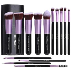 BS-MALL Makeup Brush Set 18 Pcs Premium Synthetic Foundation Powder Concealers Eye shadows Blush Makeup Brushes with black case, Purple