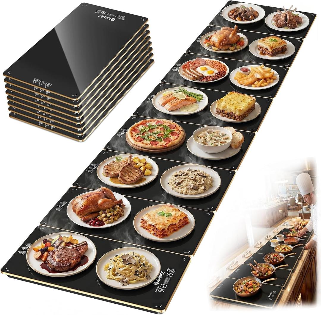 Electric Warming Tray for Buffet Party - 8 Panels Electric Glass Top Heating Plate, 8 Level Temp Control Easy Clean Surface Overheat Protection and Timer: for Busy Hosts Party Dinners and Holiday Meal