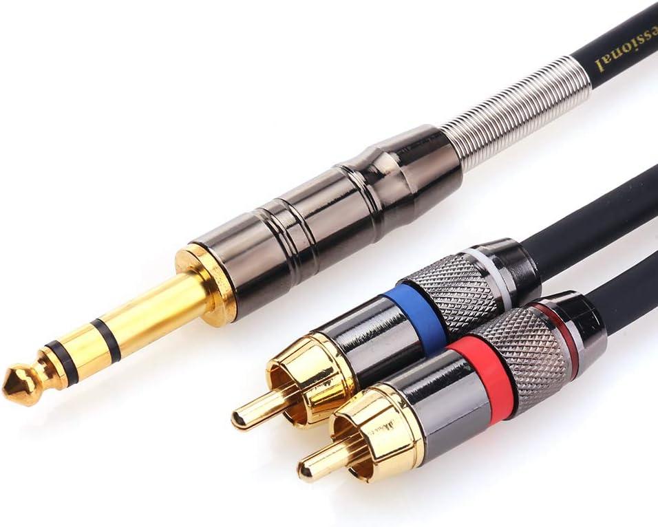 Tisino 1/4 to RCA Cable, Quarter inch TRS to RCA Audio Cable 6.35mm Stereo Jack to Dual RCA Insert Cable Y Splitter Cabl - 5 feet/1.5 Meters