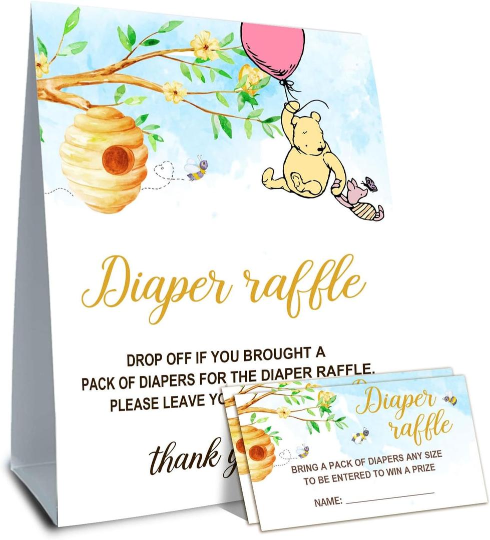 2 x Winnie Baby Shower Decorations-Baby Shower Games-Baby Shwoer Party Decor-Diaper Raffle Baby Shower Table Sign Centerpieces-Baby Shower Games Pooh Birthday Supplies Party Decorations