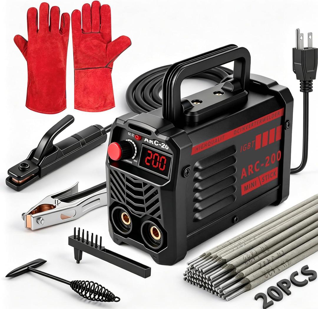 Hpoouo 200Amp 20PCS Rods Stick Welder, Super MINI Portable Welding Machine, IGBT Inverter Welder Machine 110V with Hot Start Arc Force Anti-Stick, for 1/16"-1/8" Rod ARC Welder, 2 Chip Hammers (Black)