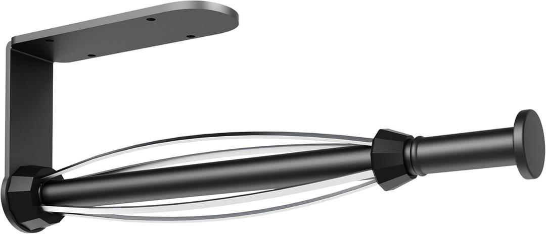 Fixwal Paper Towel Holder Under Cabinet, Single Hand Operable Wall Mount Paper Towel Holder with Damping Effect, Bend-Resistant, Self-Adhesive or Drill Mounting for Kitchen Bathroom, Black