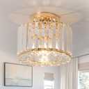 Gold Ceiling Lamp, Semi Flush Mount, Small Crystal, Entryway Chandelier for Dining Room, Bedroom, Kitchen
