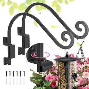 2 Pack Plant Hangers Outdoor: Swivel Bird Feeder Hangers Outdoor Wall Mount - 15 Inch Swivel Hanging Plant Bracket Metal Black Plant Hook for Flower, Lantern, Wind Chimes