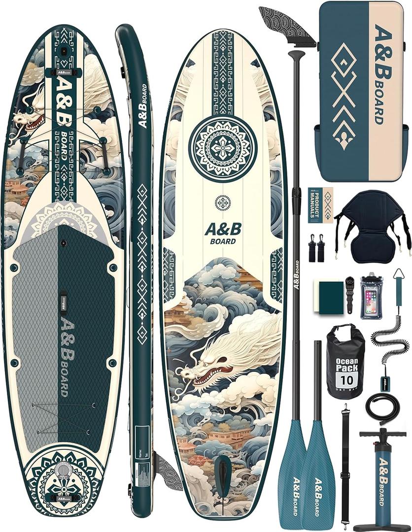 ABBOARD Inflatable Stand Up Paddle Board - Extra Wide Fishing Paddleboard with Sup Accessories Youth/Adults, Forest Green