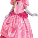 Disguise Girls Princess Peach Elevated Costume, Official Nintendo Super Mario Peach Costume With Crown and Gloves for Kids (M (7-8))