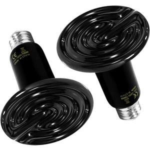 Simple Deluxe 100W 2-Pack Ceramic Reptile Heat Lamp Heat Emitter Bulb No Light Emitting Brooder Coop Heater for Amphibian Pet & Incubating Chicken, Black