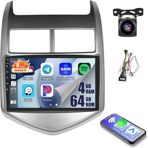 8Core 4+64G Android 15 Car Stereo for 2011-2015 Chevrolet Chevy Aveo Sonic,9 inch IPS 1280*720 Touch Screen Radio Wireless Apple Carplay Android Auto DSP 5G WiFi Bluetooth GPS FM RDS+Free AHD Camera