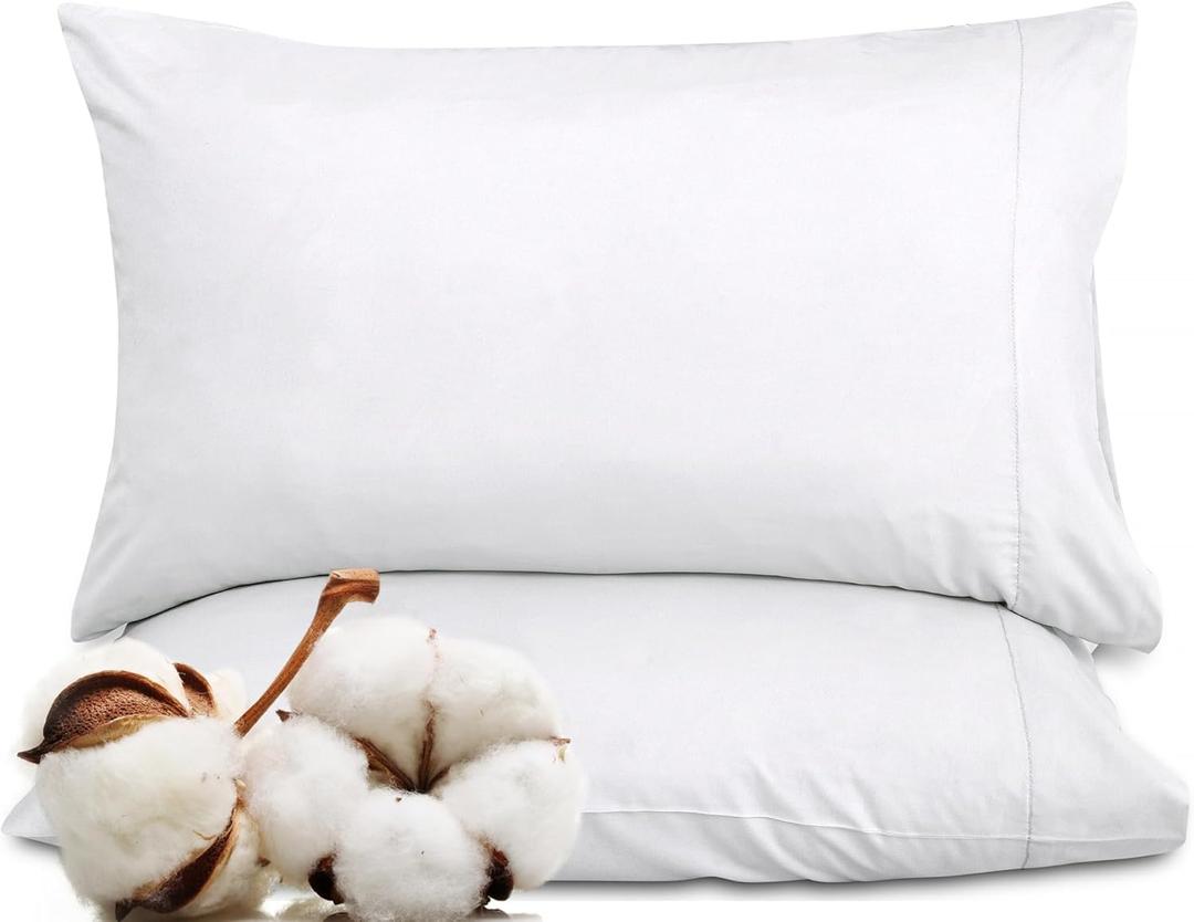 ROYALE LINENS 300 Thread Count 100% Long Staple Combed Cotton Pillowcases Set of 2 - Ultra Soft - King Bed Pillow Cover - 20"x40" - Breathable, Cool & Crisp Percale White Pillow Cases (King, White)
