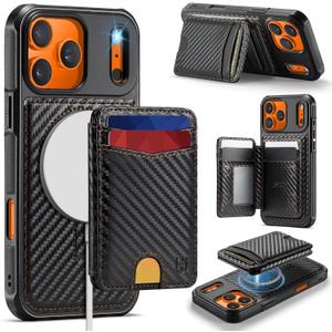 for iPhone 17 Pro Max Case Wallet Compatible with Magsafe, RFID Blocking Magnetic Card Holder 2 in 1 Detachable Kickstand Shockproof Phone Case for iPhone 17 Pro Max 6.9" Carbon Black