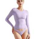SUUKSESS Women Double Lined Fitted Basic Tee Shirts Crew Neck Long Sleeve Going Out Crop Tops (Lilac, XL)