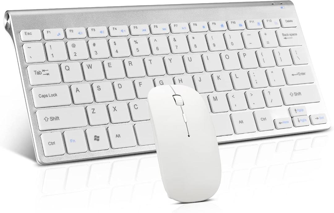 Wireless Keyboard and Mouse Combo, Compact Quiet Wireless Keyboard and Mouse Set 2.4G Ultra-Thin Sleek Design for Windows, Computer, Desktop, PC, Notebook, Laptop (GHKM03 Silver White)