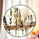 Yuntau 11.81 inch Boho Hoop with Dried Flower Wall Hanging Decoration Floral Hoop Wreaths Rustic Farmhouse Metal Ring with Jute Cord Blooms Metal Floral Garland for Window Door Home Room Wedding Decor