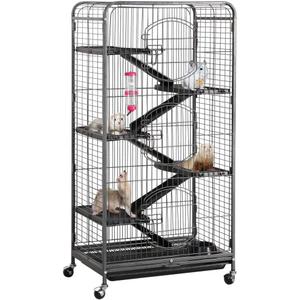 Yaheetech 52-inch Ferret Cage 6 Level Metal Rat Cage with 3 Front Doors/Feeder/Wheels Small Animal Cage for Ferret/Chinchilla/Bunny/Rabbit/Squirrel, Black