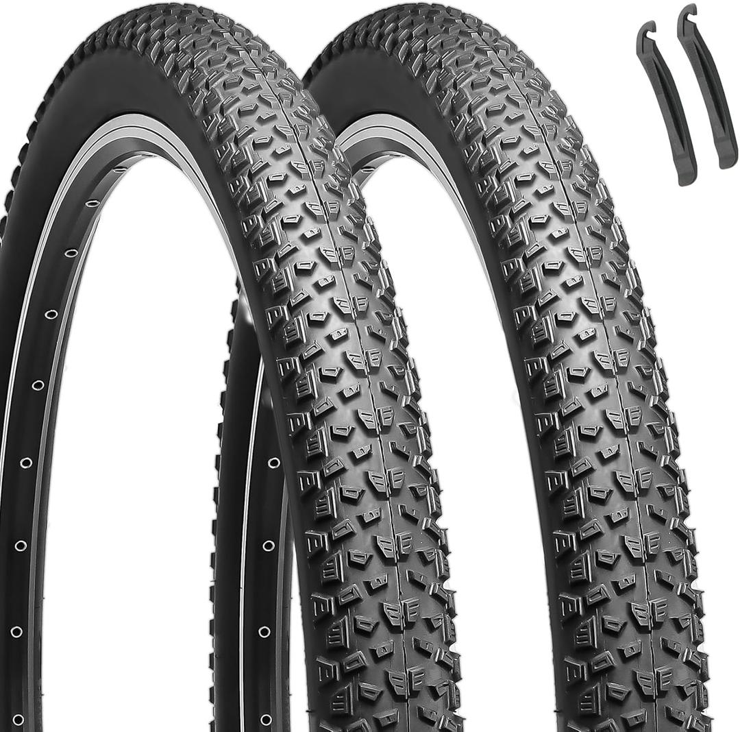 Hycline 2-Pack Mountain Bike Tires: 20/24/26/27.5-inch Folding Replacement Puncture-Resistant Butyl Rubber High-Density Bicycle Tires with Tire Levers for MTB Street Trail Adventures