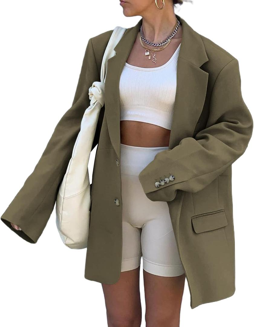 Grlasen Women Casual Elegant Long Sleeve Oversized Lapel Blazers Open Front Solid Work Office Jacket Blazer, Size S