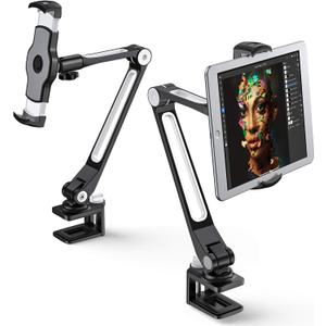AboveTEK Multi-Angle Adjustable Tablet Stand, 360 Swivel Arm Aluminum Clamp for 4"-11" Tablets/Phones, Supports iPad/iPad Mini, Black