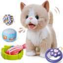 TUMAMA Walking Talking Cat Set Interactive Talking Cat, Interactive Electronic Cat Plush Toy with Leash, Wag Tail, Meows, Pretend Dress Up Realistic Stuffed Cat Age 3 4 5+ Years Old Best Gift