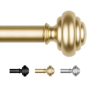 KAMANINA Gold Curtain Rods for Windows 48 to 84 Inches (4-7ft) Heavy Duty Curtain Rods, 7/8 Inch Adjustable Decorative Drapery Rods Set with Modern Finials