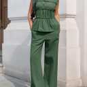 Tankaneo Womens 2 Piece Sets Summer Linen Babydoll Peplum Pleated Tank Top Pants Set Cotton Travel Vacation Outfits (Green)