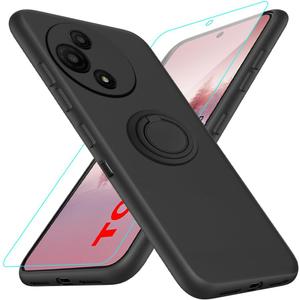 Case for TCL 60 SE 60SE Phone Case with Tempered Glass Screen Protector, 360 Rotatable Ring Holder Kickstand/ Stand Silicone TPU Shockproof Protective Cover Case for TCL 60SE 60 SE 2025 - Black