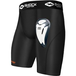 Shock Doctor Compression Shorts Men, Protective Bio-Flex Cup, Moisture-Wicking, Vented Protection. Adult Men Sizes. (Small, Black)