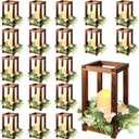 Hushee 60 Pcs Wooden Wedding Lantern Centerpiece Integrated Holders with Candles and Wreaths Rustic Wooden Candle Lantern Decor for Wedding Party Table Valentine Decor (Brown)