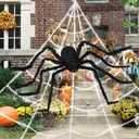 Halloween Spider Web Decorations Outdoor Triangular Spider Web and Giant Spider for Indoor Outdoor Yard Home Haunted House Haunted Garden Lawn Creepy Outside Decor