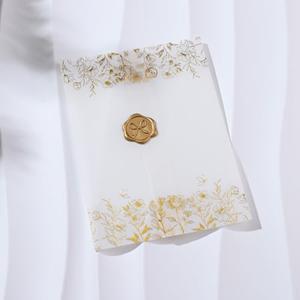 YHOLSDAS Printed Vellum Jackets for 5x7 Invitations,5x7 Transparent Vellum for Wedding Invitation,115GSM Wedding Invitations Wraps Accessories (Gold Flower)