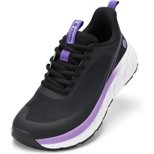 FitVille Wide Toe Box Shoes Women Comfortable Non Slip Wide Walking Shoes Women Swollen Feet Lightweight (Black With French Violet), Size 9