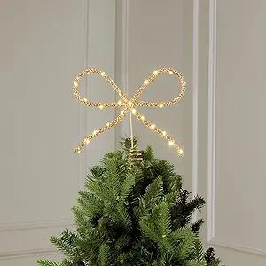 JARTEEK Christmas Tree Topper, 11” Bow Tree Topper with 20 LED Lighted for Christmas Tree Decoration Indoor Xmas Decorations, Holiday Party Indoor Decor (Silver)