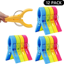 12 Pack Beach Towel Clips for Beach Chairs, Large Towel Clips for Beach Chairs Pool Chairs on Cruise, Windproof Plastic Clothes Pins Heavy Duty Outdoor 6 Colors