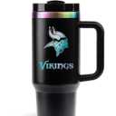 NFL 40oz Iridescent Tumbler - Double-Wall Vacuum Insulated Stainless Steel Water Bottle - Team Spirit Travel Cup with Handle, Lid and Straw, Hot and Cold Drink Container