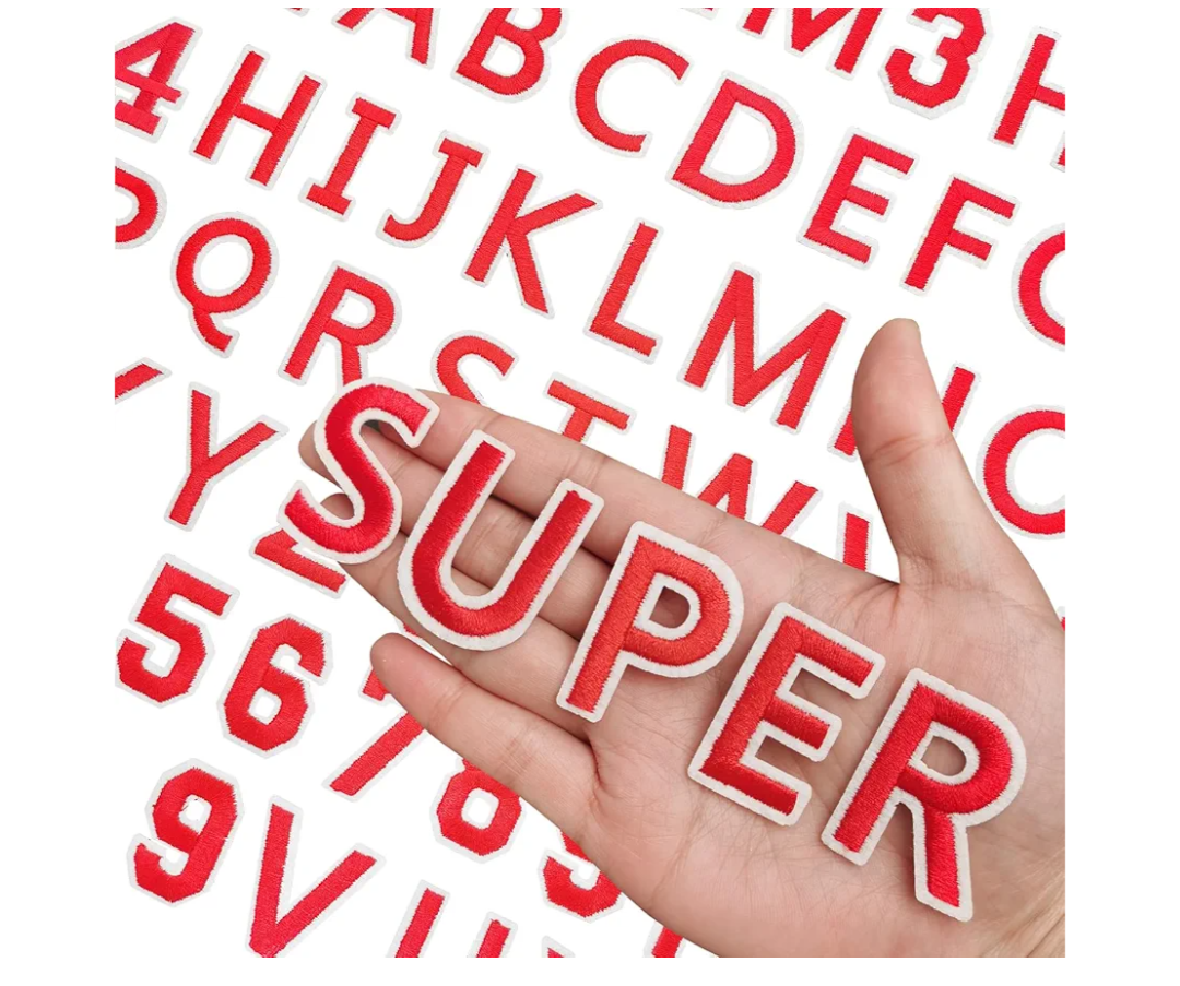 72 Pcs Iron on Letters for Fabric, Alphabet Embroidered Patch A-Z, Number Patch 0-9, Iron on Letters and Numbers for Clothes, Hat, Jeans(Red)