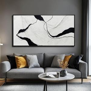 Framed Minimalist Wall Art 24"x48" Black and White Abstract Print Poster Line Canvas Modern Artwork for Living Room Bedroom Office Decor
